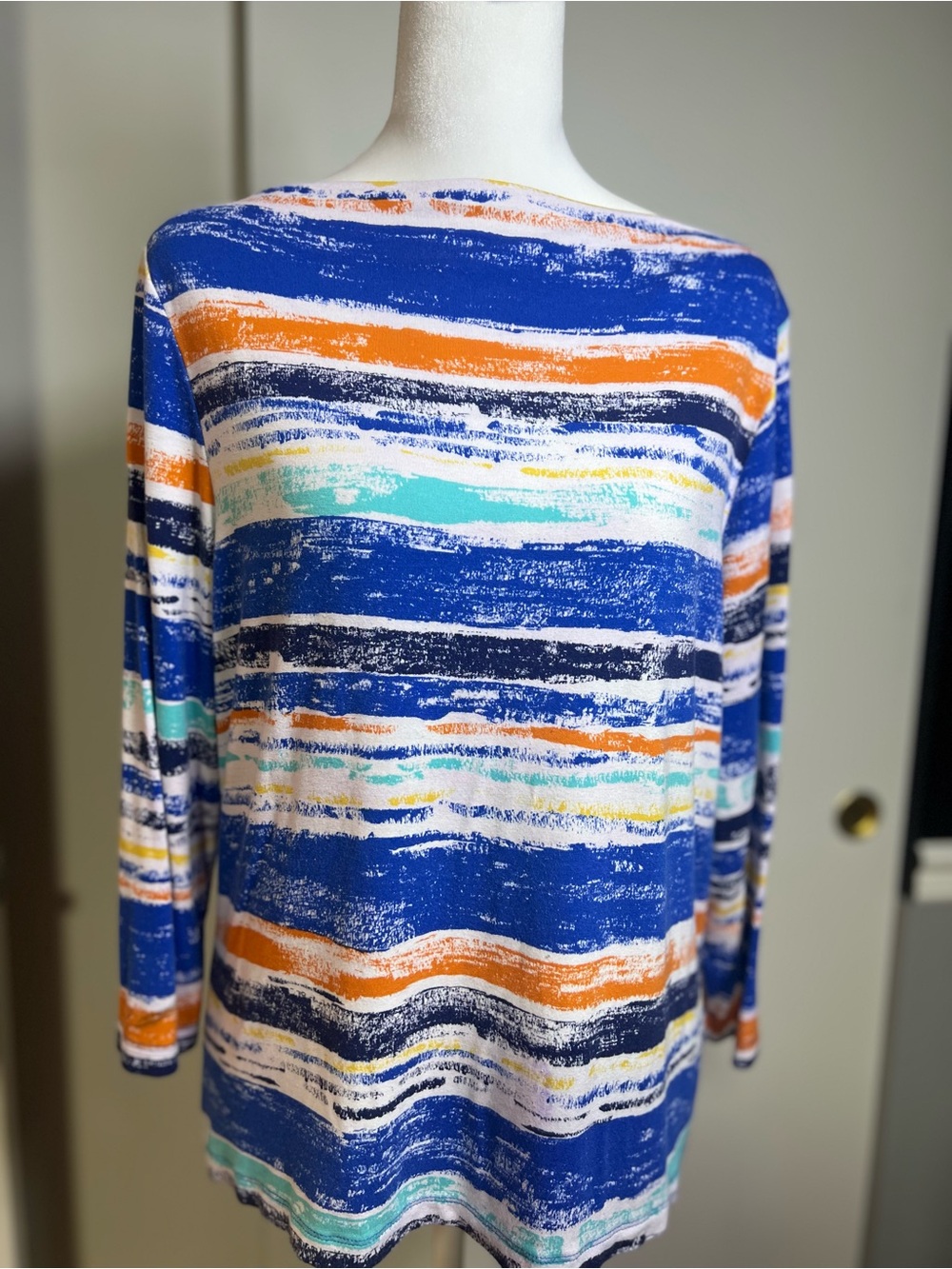 Ruby Rd. Blue Multi-Stripe Long Sleeve Top
